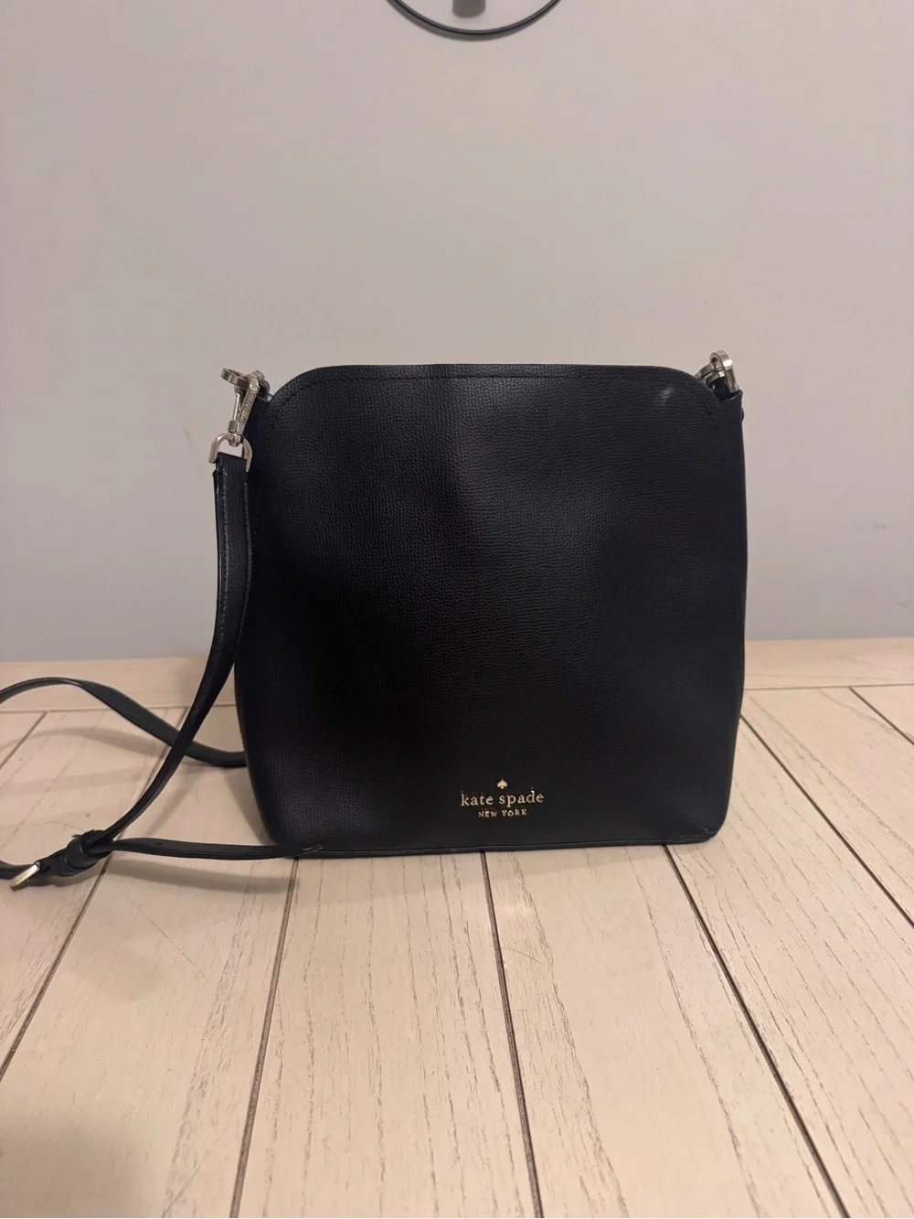 kate spade Black Pebbled Leather Crossbody with Gold Logo